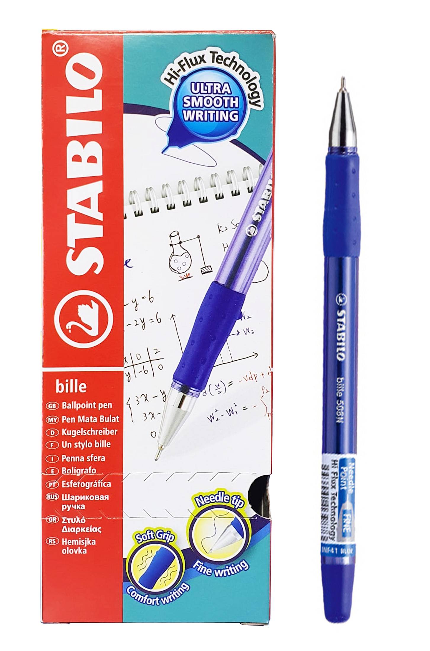 Bolígrafo 0.4 mm, Azul - Stabilo Bille Hiflux 508N, 10 pcs