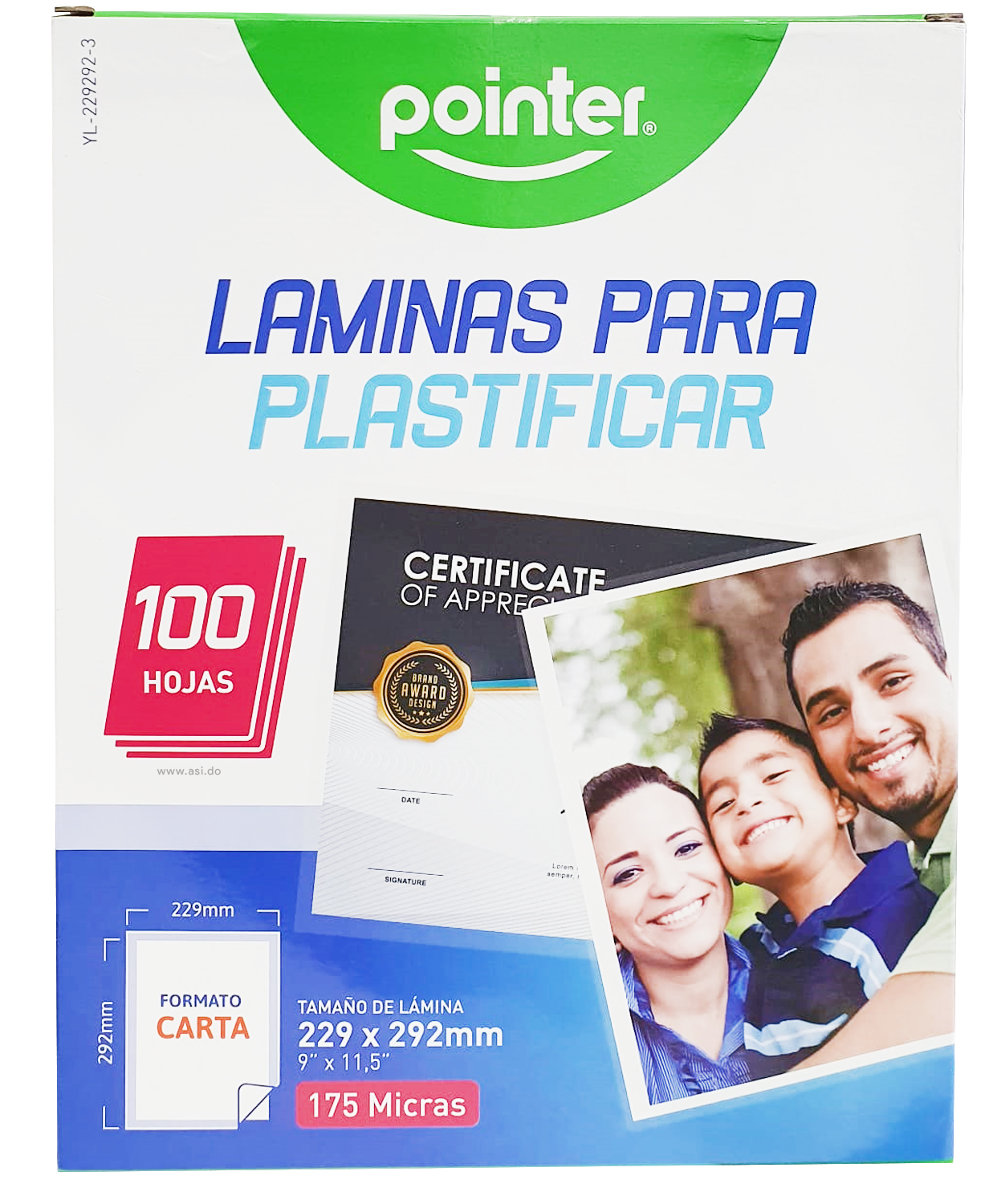 Láminas Plásticas para Plastificar 175 Micras, 9" x 11.5" 100 Hojas - Pointer YL-229292-3