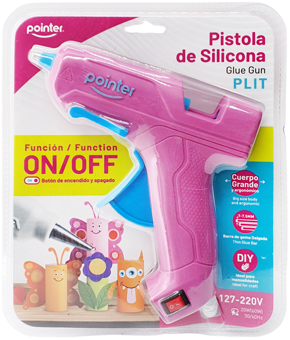 Pistola de Silicona Grande con Botón de Encendido Pointer PS-20-OF, Rosado