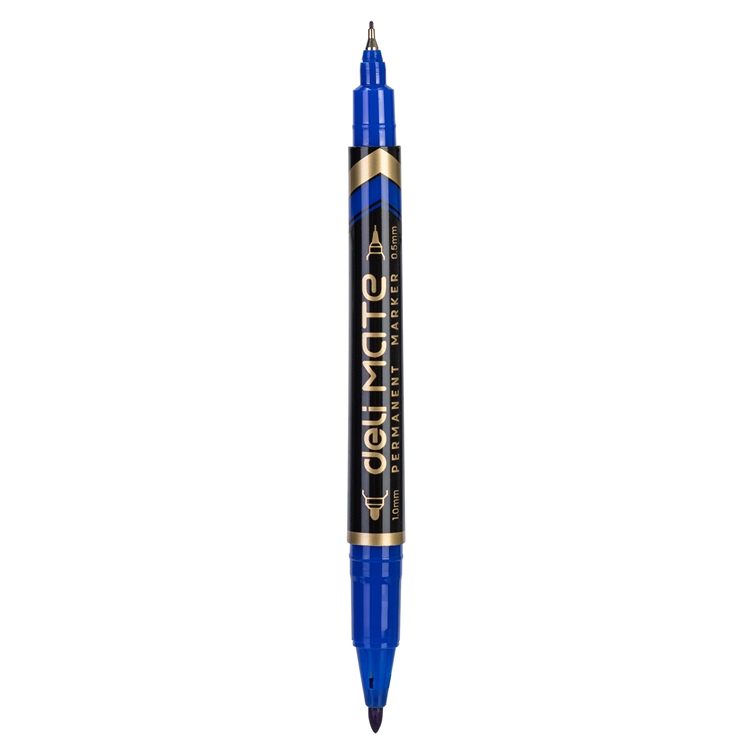 Marcador Permanente Doble Punta Fina, Azul - Deli Mate