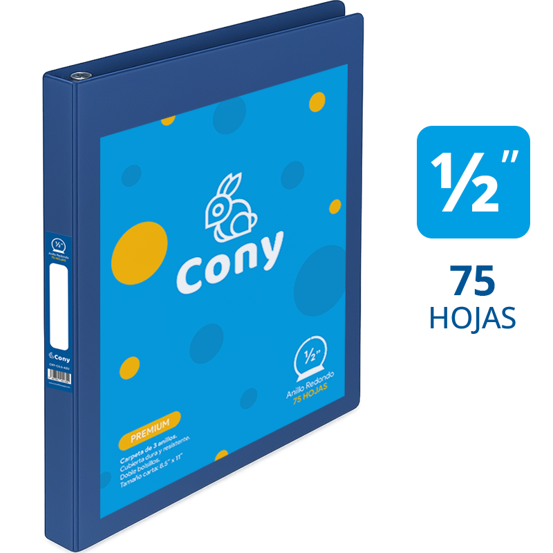 Carpeta Cony de 1/2" Pulgadas con Cover, Azul Oscuro (Navy)