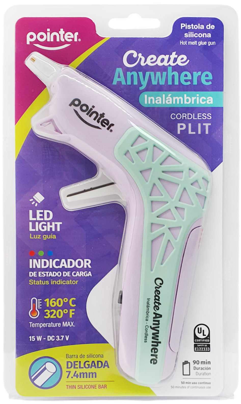 Pistola de Silicona Inalámbrica Grande Pointer PS-15-INR, Rosado Pastel
