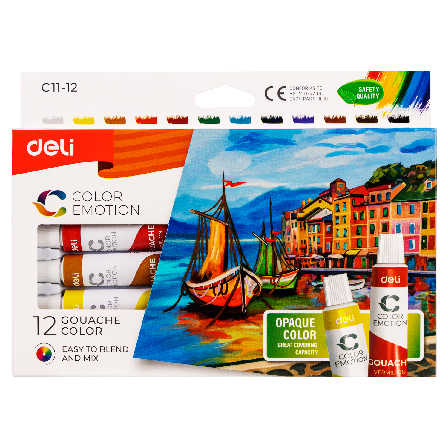 Pintura de Témpera de 12 Colores, 12 ml - Deli Emotion Gouache Color C11-12