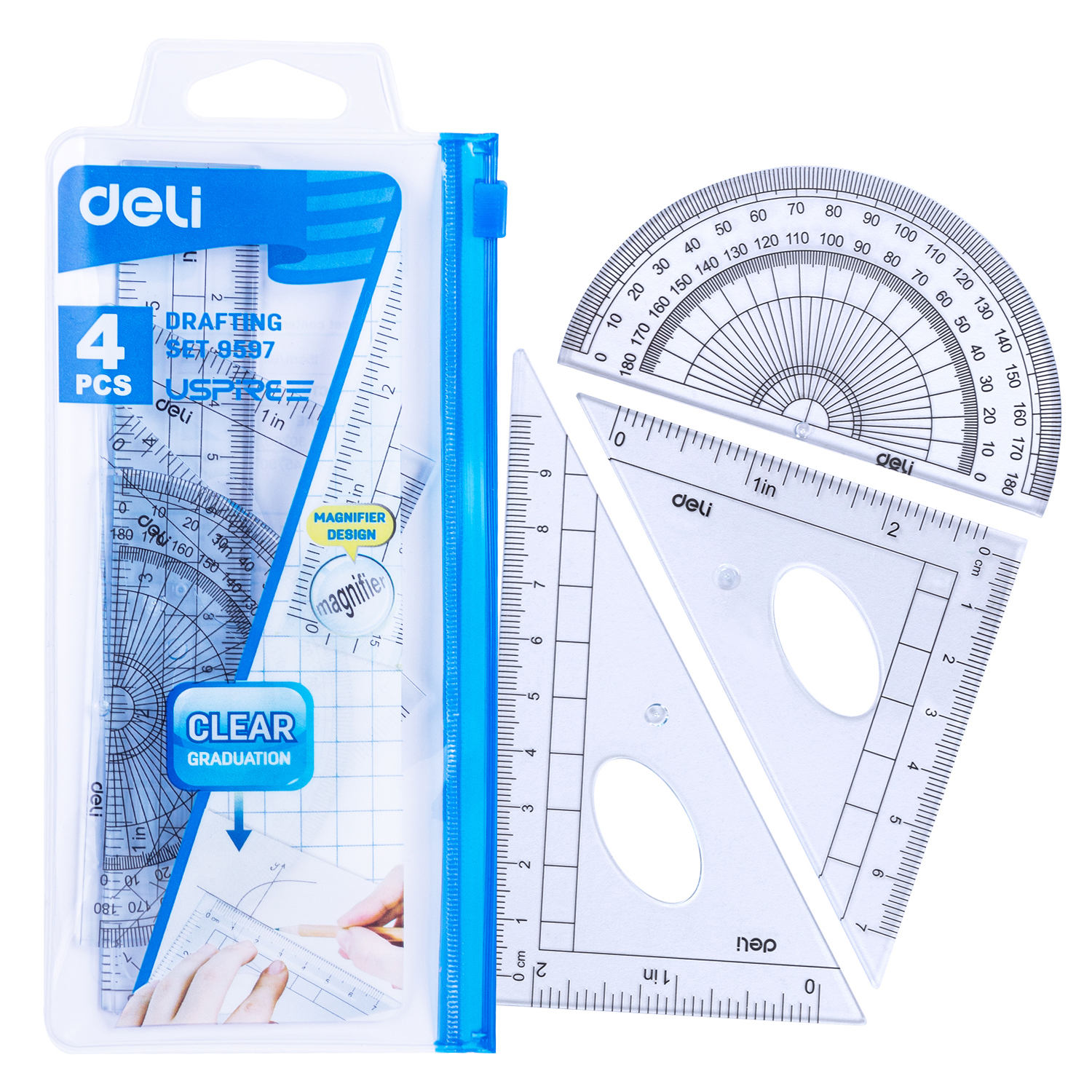 Estuche Geométrico Escolar, 4 pcs - Deli Uspire 9597