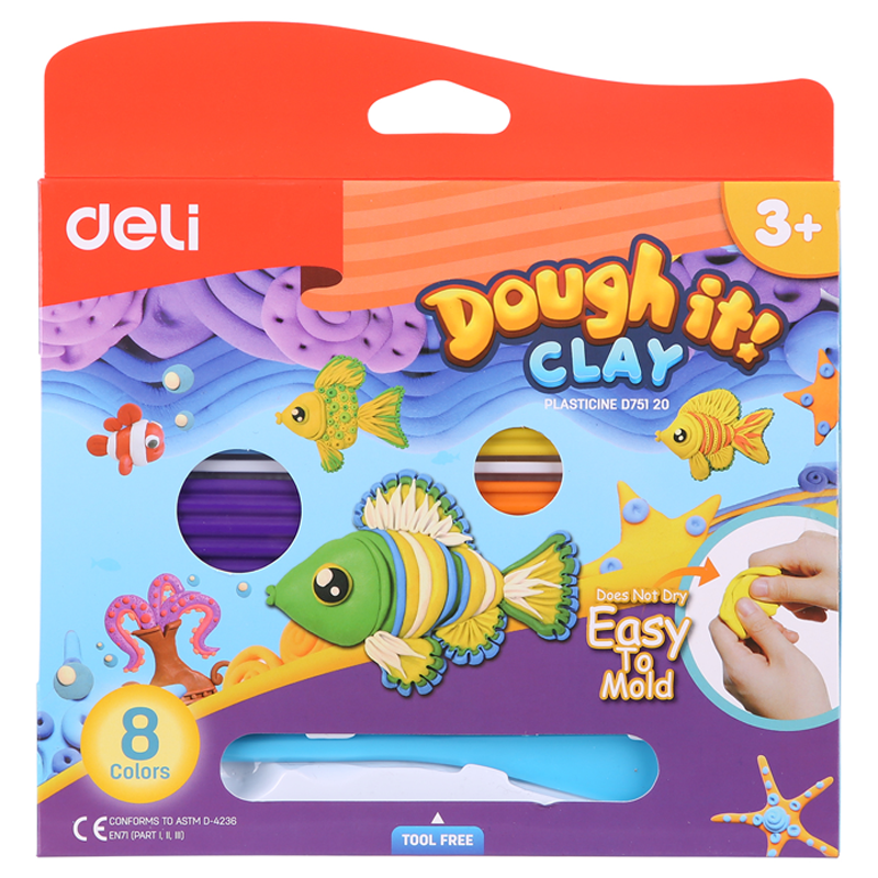 Masilla Infantil Moldeable, 8 Colores - Deli Dough it Clay D75120