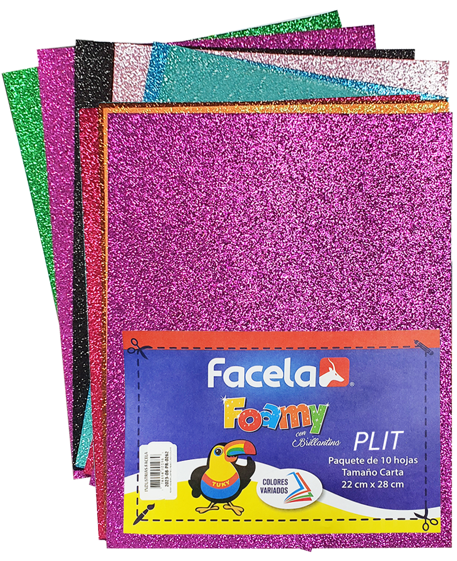 Set de Foamy Facela con Escarcha 8.5" x 11" Colores Surtidos con Brillo, 10 pcs