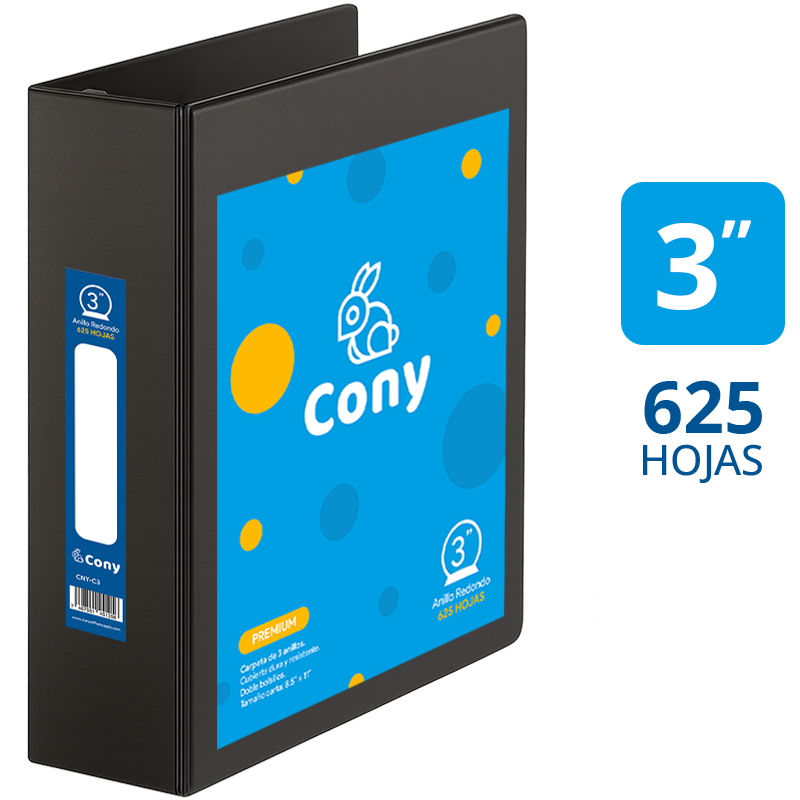 Carpeta Cony de 3" Pulgadas con Cover, Negra
