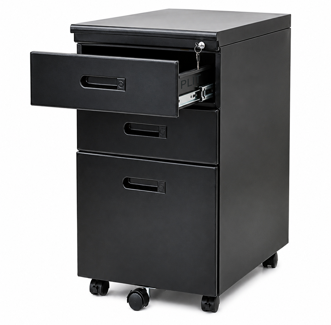 Archivo Modular Metálico de 3 Gavetas, Negro - Velver FUL-03-BK