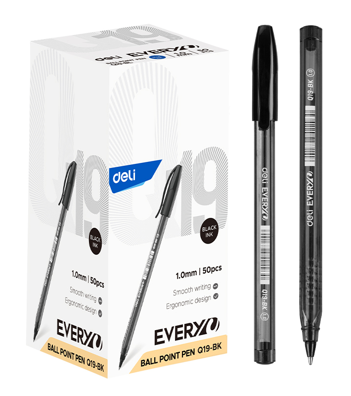 Bolígrafo Lapicero Deli Every Ball Point Pen 1.0 mm Negro, 50 Unidades