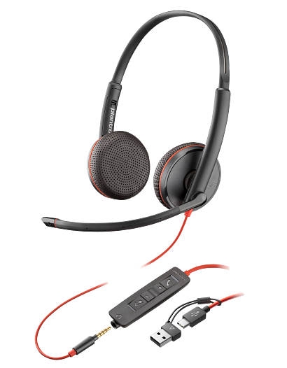 Audífonos Poly Blackwire 3225 Stereo USB-C + USB-A, Negro #8X229A6
