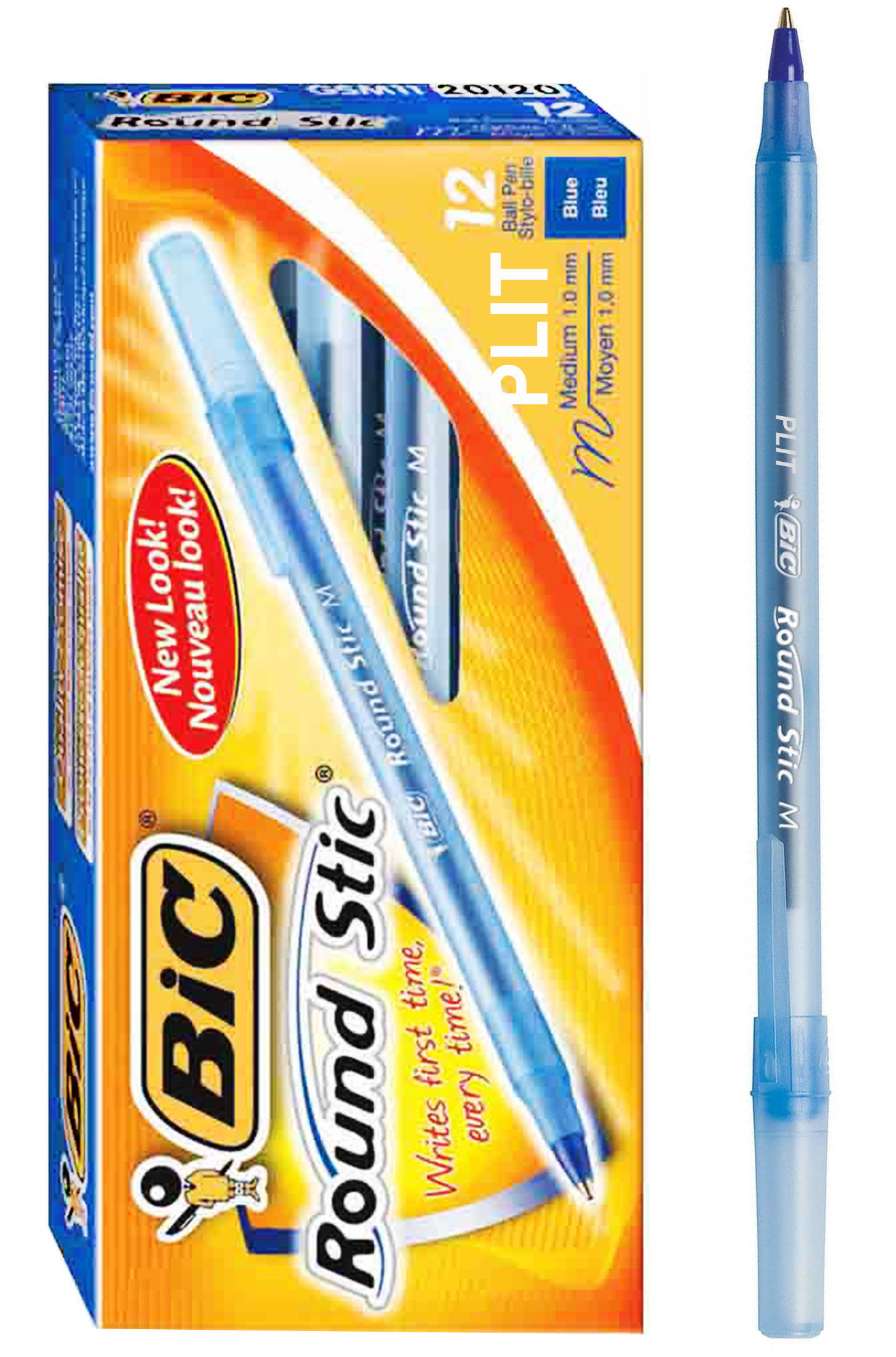 Bolígrafo Lapiceros BIC Round Stic Azul 1.0 mm Mediano, 12 Lapiceros