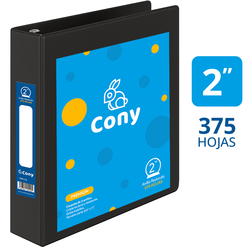 Carpeta Cony de 2" Pulgadas con Cover, Negra