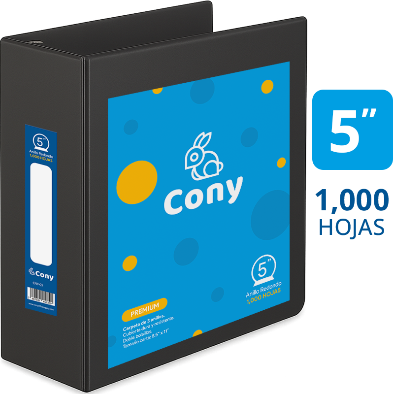 Carpeta Cony de 5" Pulgadas con Cover, Negra