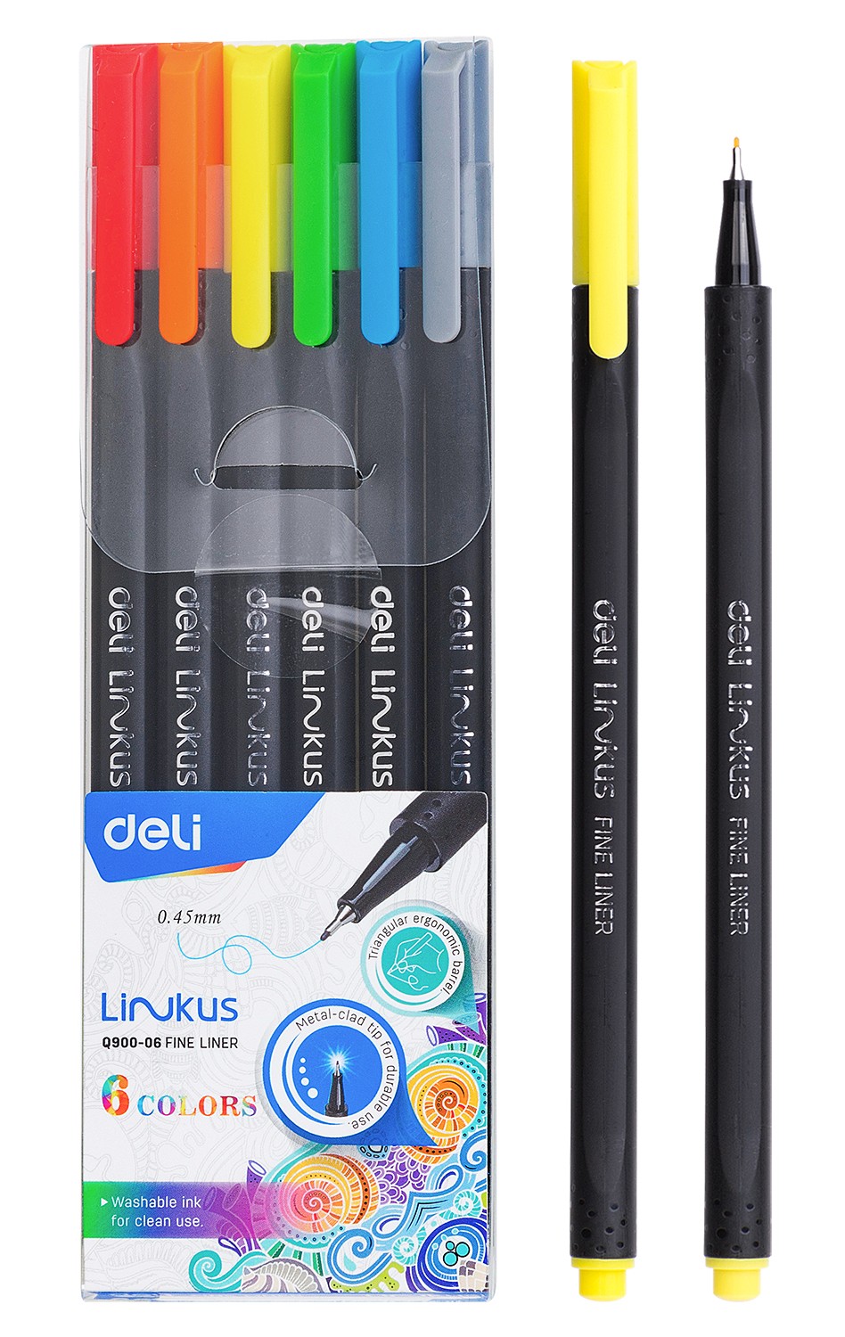 Set de Marcadores Punta Fina tipo Felpa 0.45 mm – Deli Linkus Fine Liner, 6 Colores