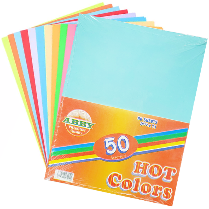 Resma de Papel de Colores 8.5”x11”,  50 Hojas - Abby Hot Colors
