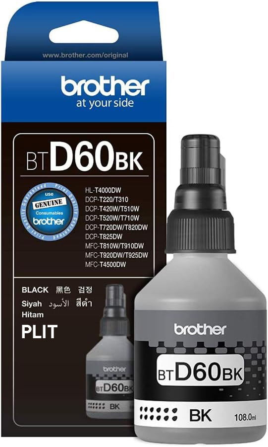 Original: Botella de Tinta Brother BTD60BK Negro, 108 ml