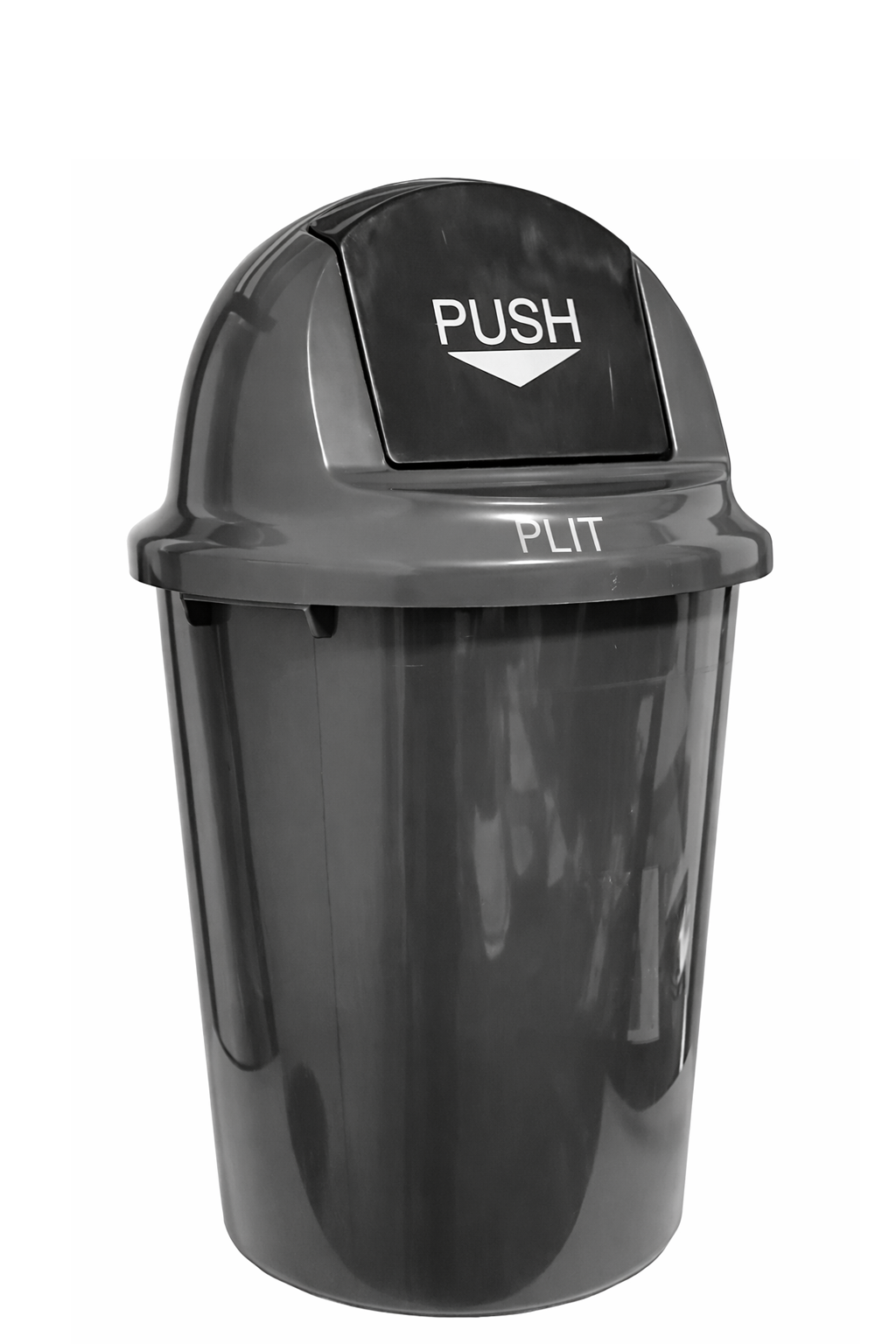 Cesto Plástico Redondo con Tapa Push para Basura, Zafacón Gris