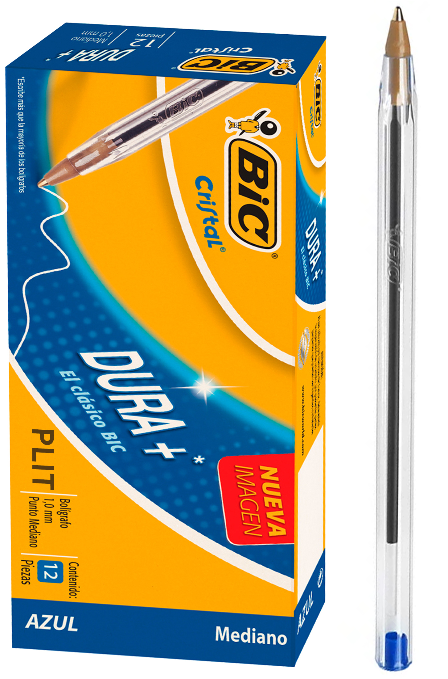 Bolígrafo Bic Cristal Azul 1.0 mm Mediano, 12 Lapicero