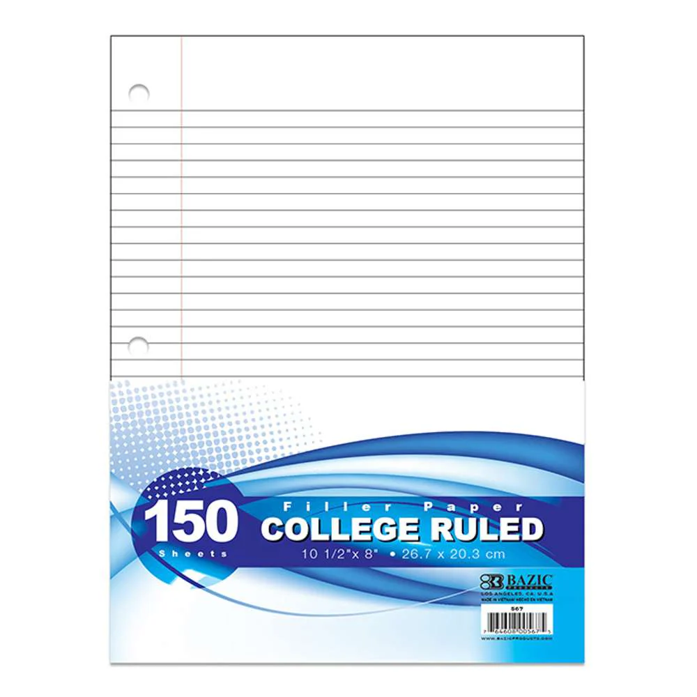 Resmas de Hojas de Papel Rayadas 8" x 10.5" Perforada, 150 Hojas Blanca