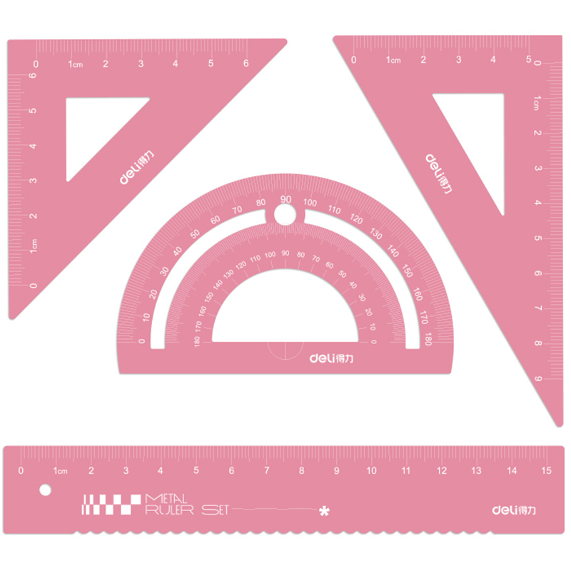 Juego de Reglas Geométricas Metálicas Rosadas, 4 pcs - Deli VC115 