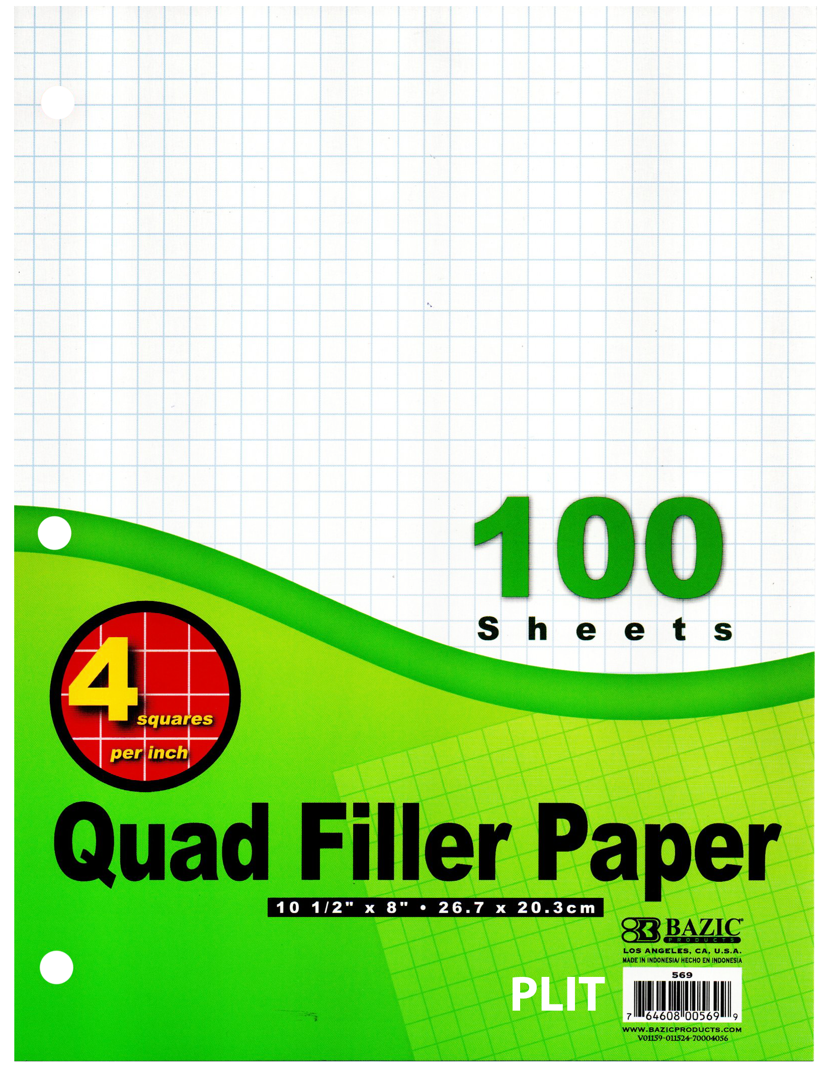 Resma de Hojas Cuadriculadas 8.5" x 11" Perforadas para Carpetas - BAZIC #569