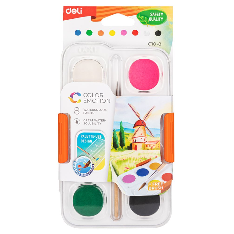Pintura de Acuarela, 8 Colores - Deli Color Emotion C10-8