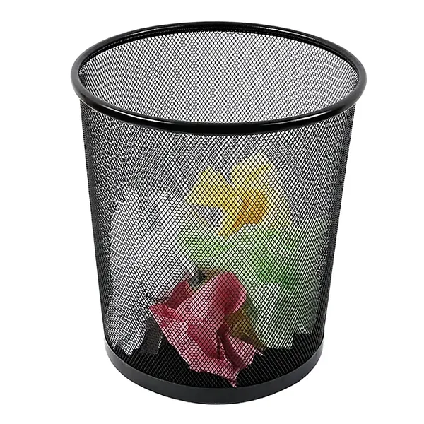 Cesto de Basura Metálico Redondo Grande 14" Foska HY65001, Negro